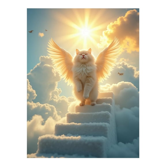 Diamond Art Kit for Adults, Cat Angelic Clouds Stairs Sunlight Diamond Painting for Adults Beginners, DIY Diamond Art Painting Kits, 5D Diamond Painting Crafts for Home Decor 12x16 Frameless