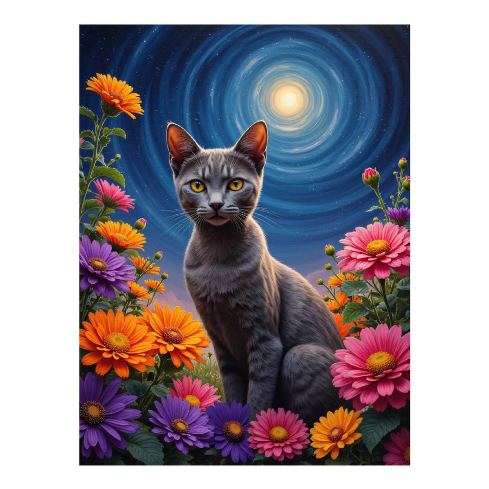 Diamond Art Kit for Adults, Cat Moonlit Floral Night Sky Diamond Painting for Adults Beginners, 5D DIY Diamond Art Painting Kits, Colorful Diamond Painting Craft for Home Decor 12x16