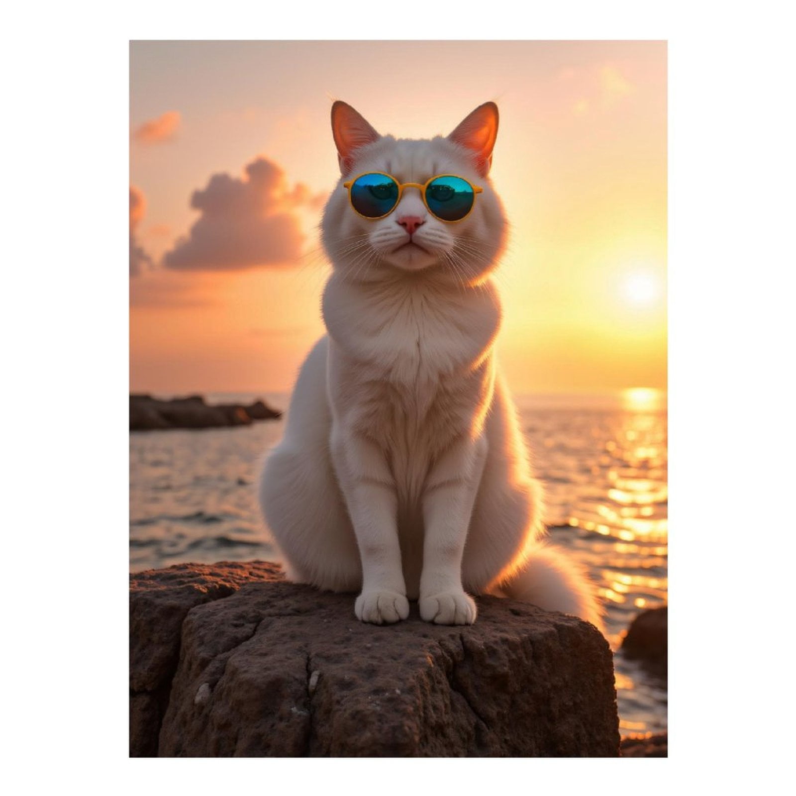 Diamond Art Kit for Adults, Cat Sunglasses Sunset Ocean Rock Diamond Painting for Adults Beginners, 5D DIY Diamond Art Painting Kits, Colorful Diamond Painting Craft for Home Decor 12x16