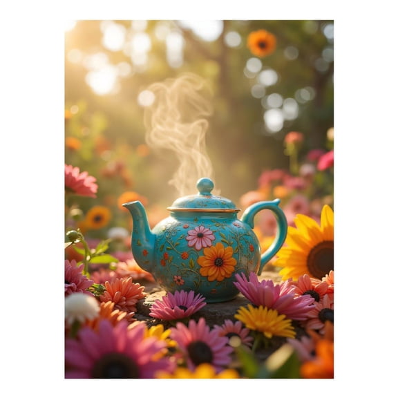 Diamond Art Kit for Adults, Ceramic Teapot Garden Blossoms Diamond Painting for Adults Beginners, 5D DIY Diamond Art Painting Kits, Colorful Diamond Painting Craft for Home Decor 12x16