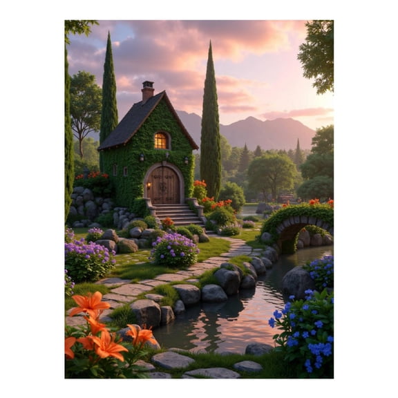Diamond Art Kit for Adults, Charming Cottage Garden Pathway Pond Diamond Painting for Adults Beginners, 5D DIY Diamond Art Painting Kits, Colorful Diamond Painting Craft for Home Decor 12x16