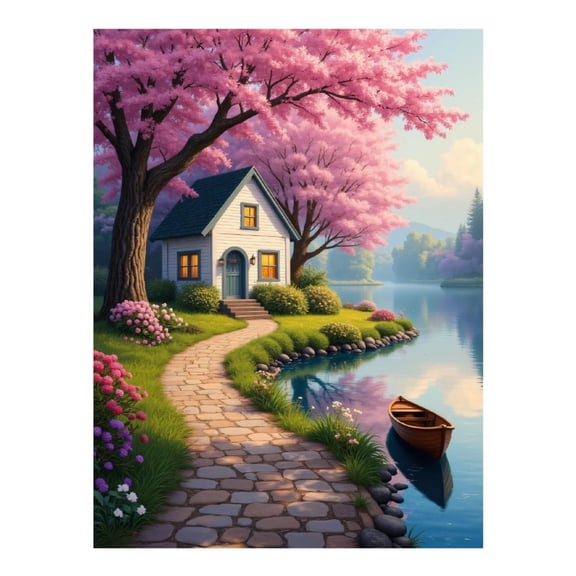 Diamond Art Kit for Adults, Charming Cottage By Serene Lake Diamond Painting for Adults Beginners, 5D DIY Diamond Art Painting Kits, Colorful Diamond Painting Craft for Home Decor 12x16