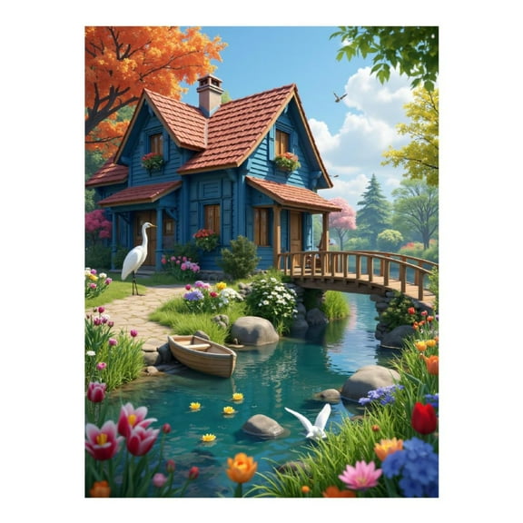 Diamond Art Kit for Adults, Charming Riverside Cottage Scene Diamond Painting for Adults Beginners, DIY Diamond Art Painting Kits, 5D Diamond Painting Crafts for Home Decor 12x16 Frameless