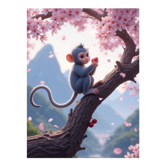 Diamond Art Kit for Adults, Cherry Blossom Monkey Scene Diamond Painting for Adults Beginners, 5D DIY Diamond Art Painting Kits, Colorful Diamond Painting Craft for Home Decor 12x16