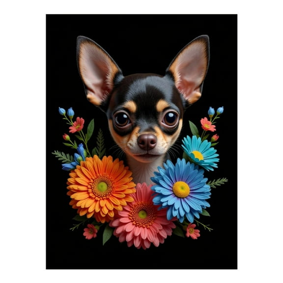 Diamond Art Kit for Adults, Chihuahua Floral Portrait Art Diamond Painting for Adults Beginners, DIY Diamond Art Painting Kits, 5D Diamond Painting Crafts for Home Decor 12x16 Frameless