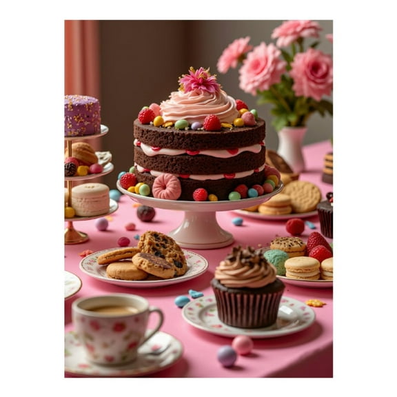 Diamond Art Kit for Adults, Chocolate Cake Dessert Table Bliss Diamond Painting for Adults Beginners, DIY Diamond Art Painting Kits, 5D Diamond Painting Crafts for Home Decor 12x16 Frameless