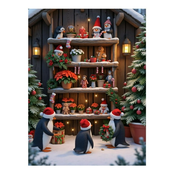 Diamond Art Kit for Adults, Christmas Penguins Snowmen Holiday Scene Diamond Painting for Adults Beginners, 5D DIY Diamond Art Painting Kits, Colorful Diamond Painting Craft for Home Decor 12x16