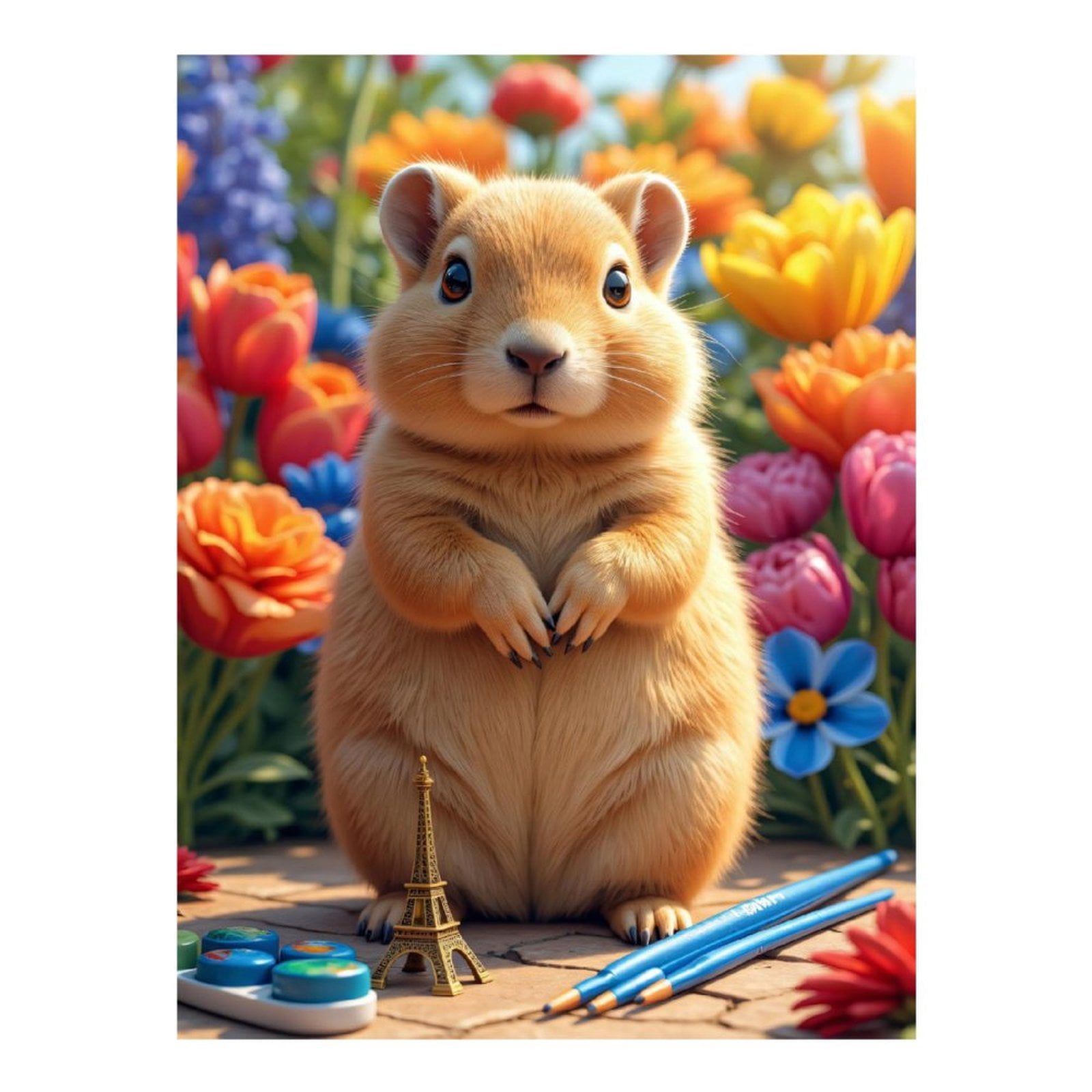Visual Reference: Diamond Art Kit For Adults Chubby Hamster Artistic Flowers Painting