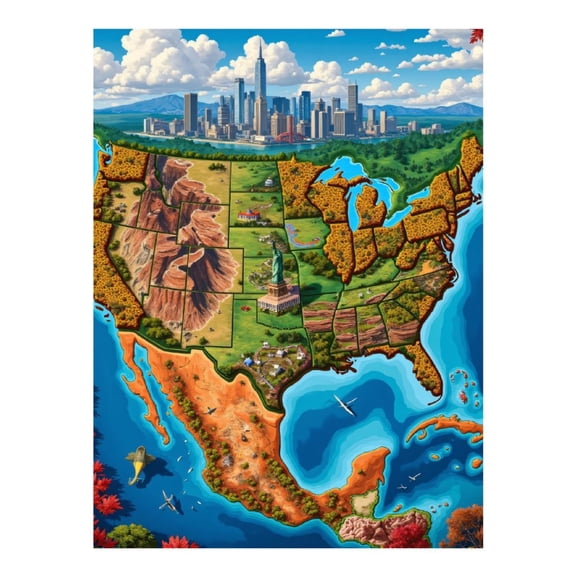 Diamond Art Kit for Adults, Cityscape Landscape Map Art Colorful Diamond Painting for Adults Beginners, DIY Diamond Art Painting Kits, 5D Diamond Painting Crafts for Home Decor 12x16 Frameless