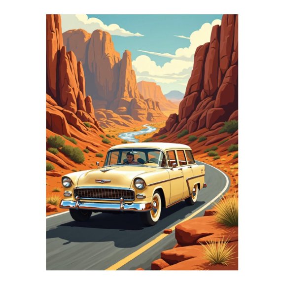 Diamond Art Kit for Adults, Classic Car Desert Scenic Drive Diamond Painting for Adults Beginners, 5D DIY Diamond Art Painting Kits, Colorful Diamond Painting Craft for Home Decor 12x16