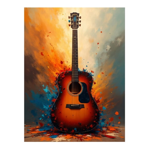 Diamond Art Kit for Adults, Colorful Acoustic Guitar Explosion Diamond Painting for Adults Beginners, DIY Diamond Art Painting Kits, 5D Diamond Painting Crafts for Home Decor 12x16 Frameless