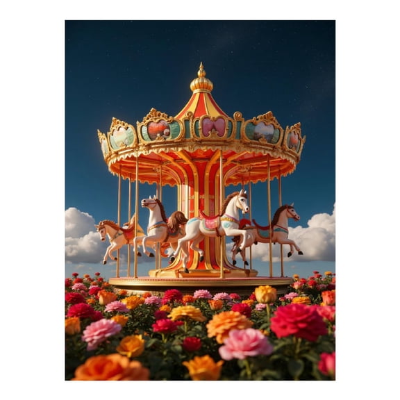 Diamond Art Kit for Adults, Colorful Carousel Amidst Roses Diamond Painting for Adults Beginners, 5D DIY Diamond Art Painting Kits, Colorful Diamond Painting Craft for Home Decor 12x16