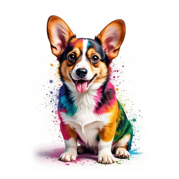 Diamond Art Kit for Adults, Colorful Corgi Portrait Art Splatter Diamond Painting for Adults Beginners, DIY Diamond Art Painting Kits, 5D Diamond Painting Crafts for Home Decor 12x16 Frameless