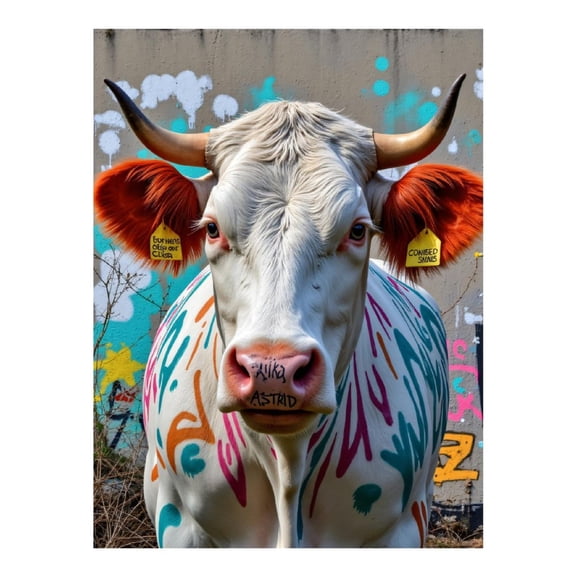 Diamond Art Kit for Adults, Colorful Cow Street Art Portrait Diamond Painting for Adults Beginners, DIY Diamond Art Painting Kits, 5D Diamond Painting Crafts for Home Decor 12x16 Frameless