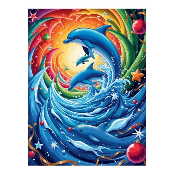 Diamond Art Kit for Adults, Colorful Dolphins Ocean Fantasy Diamond Painting for Adults Beginners, DIY Diamond Art Painting Kits, 5D Diamond Painting Crafts for Home Decor 12x16 Frameless