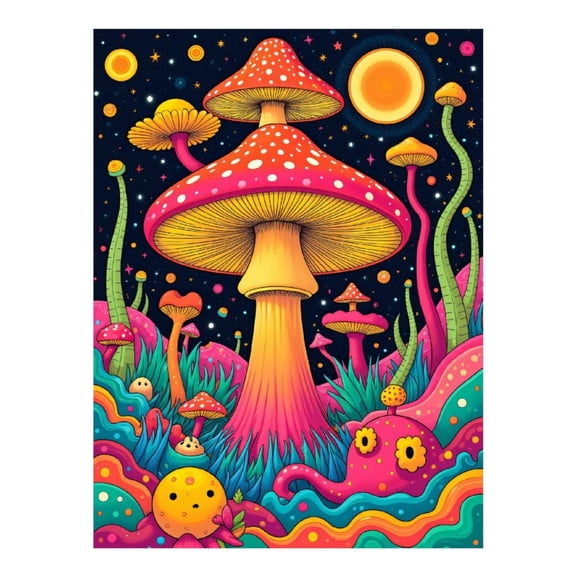 Diamond Art Kit for Adults, Colorful Dreamland Mushroom Art Diamond Painting for Adults Beginners, DIY Diamond Art Painting Kits, 5D Diamond Painting Crafts for Home Decor 12x16 Frameless