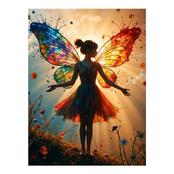 Diamond Art Kit for Adults, Colorful Fairy Silhouette Wings Sky Diamond Painting for Adults Beginners, DIY Diamond Art Painting Kits, 5D Diamond Painting Crafts for Home Decor 12x16 Frameless
