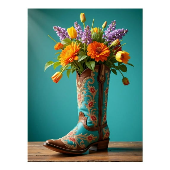 Diamond Art Kit for Adults, Colorful Floral Cowboy Boot Display Diamond Painting for Adults Beginners, DIY Diamond Art Painting Kits, 5D Diamond Painting Crafts for Home Decor 12x16 Frameless