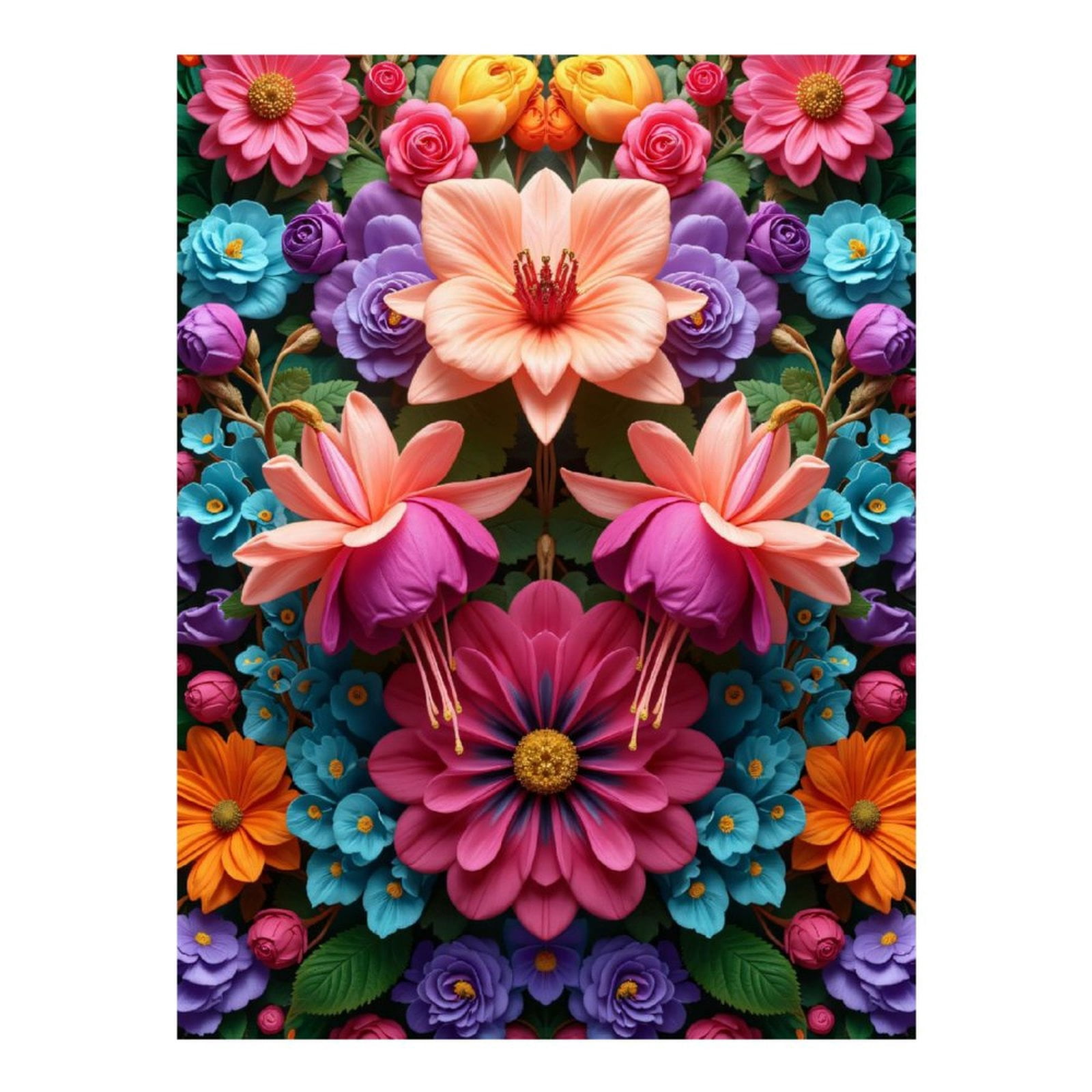 Diamond Art Kit for Adults, Colorful Floral Symmetry Art Print Diamond Painting for Adults Beginners, 5D DIY Diamond Art Painting Kits, Colorful Diamond Painting Craft for Home Decor 12x16