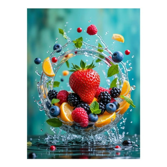 Diamond Art Kit for Adults, Colorful Fruit Splash Composition Diamond Painting for Adults Beginners, DIY Diamond Art Painting Kits, 5D Diamond Painting Crafts for Home Decor 12x16 Frameless