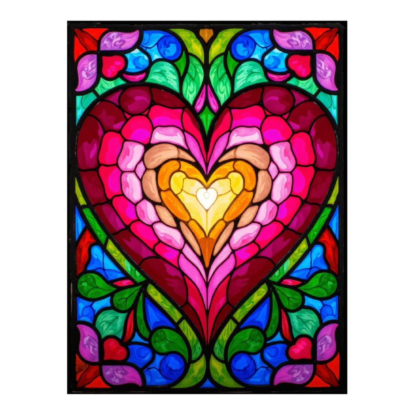 Diamond Art Kit for Adults, Colorful Heart Stained Glass Art Diamond Painting for Adults Beginners, DIY Diamond Art Painting Kits, 5D Diamond Painting Crafts for Home Decor 12x16 Frameless