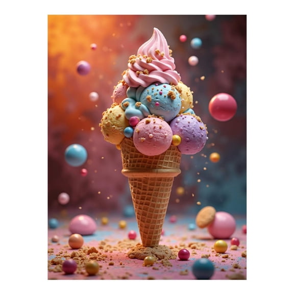 Diamond Art Kit for Adults, Colorful Ice Cream Cone Delight Diamond Painting for Adults Beginners, 5D DIY Diamond Art Painting Kits, Colorful Diamond Painting Craft for Home Decor 12x16