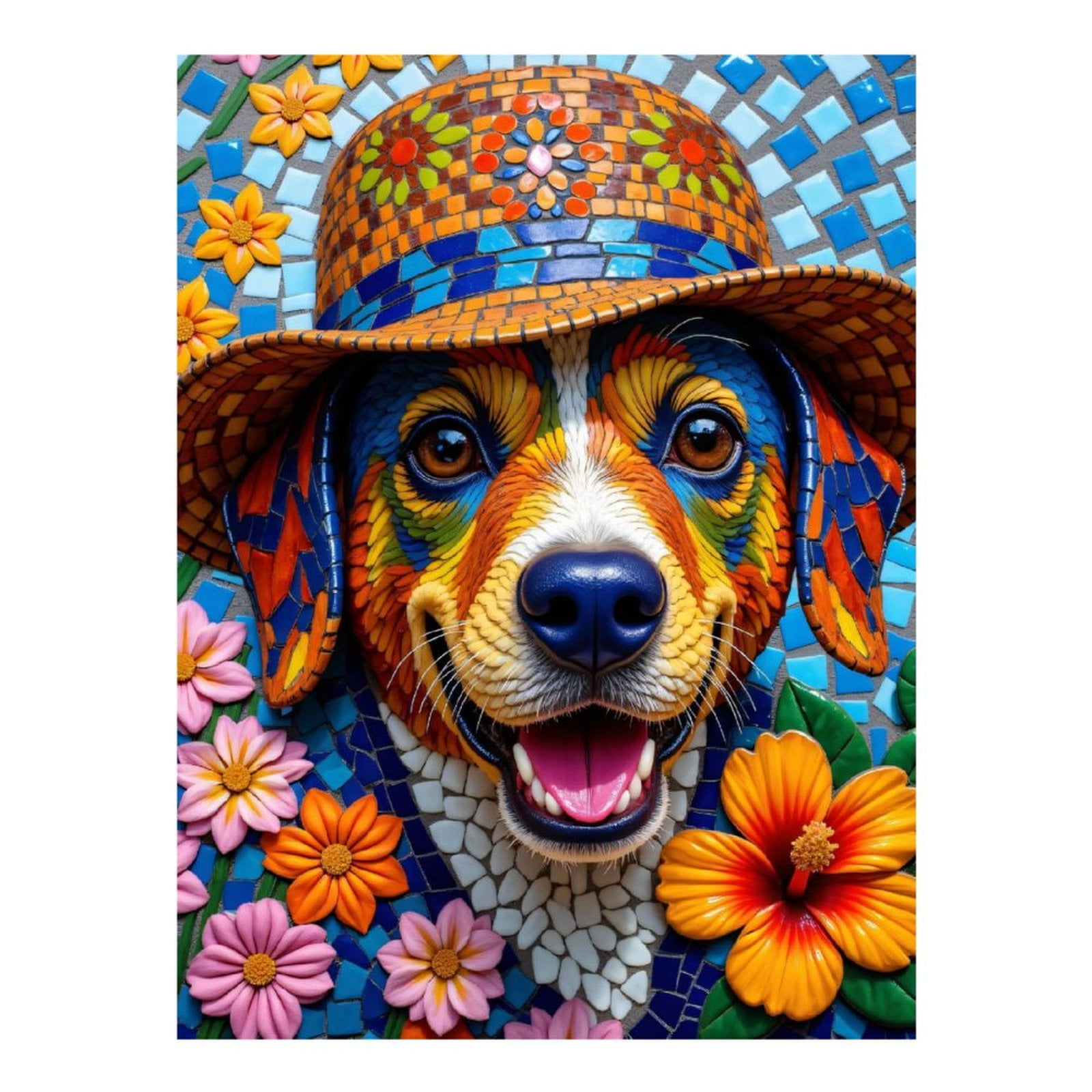 Diamond Art Kit for Adults, Colorful Mosaic Dog With Flowers Diamond Painting for Adults Beginners, 5D DIY Diamond Art Painting Kits, Colorful Diamond Painting Craft for Home Decor 12x16