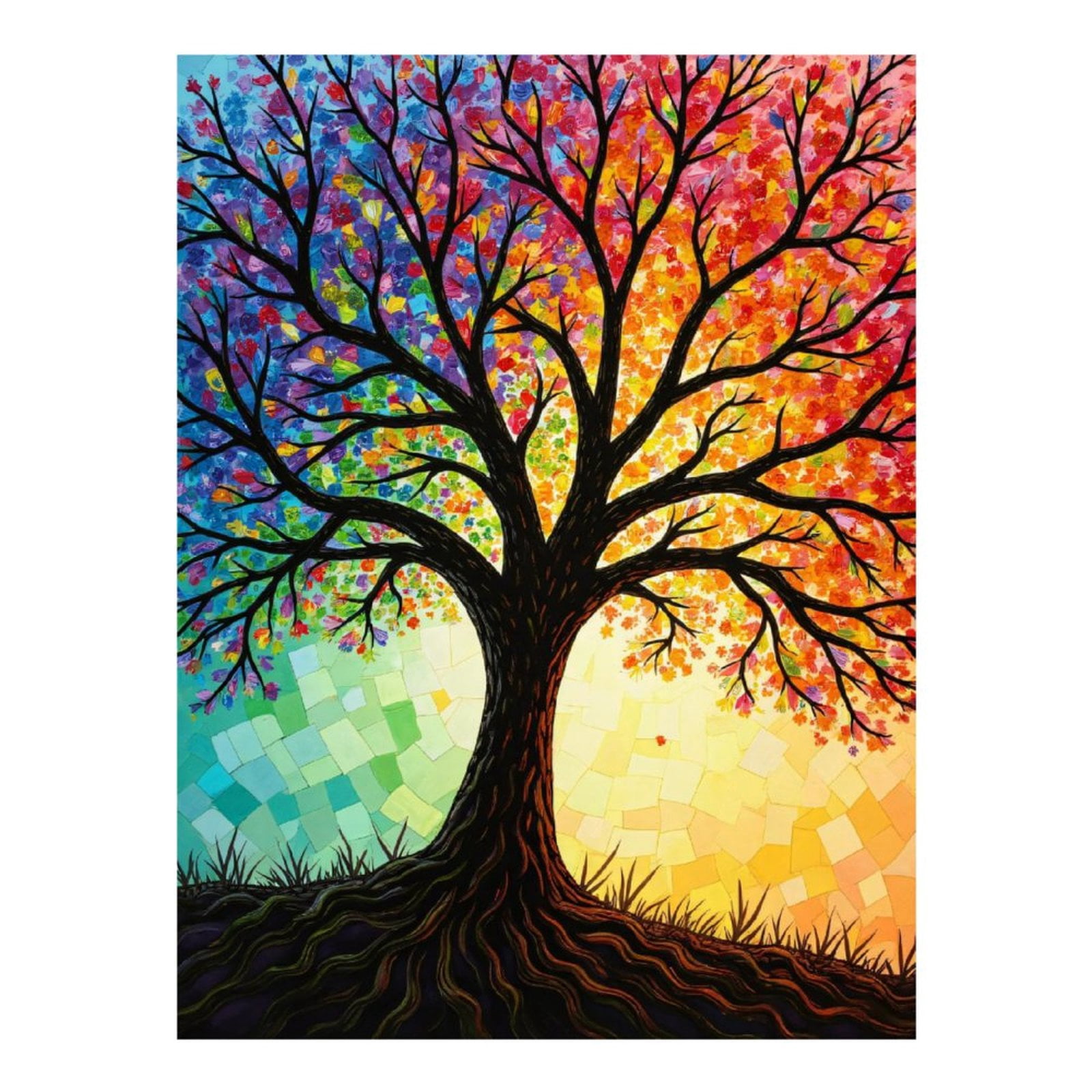 Diamond Art Kit for Adults, Colorful Mosaic Tree Art Scene Diamond Painting for Adults Beginners, 5D DIY Diamond Art Painting Kits, Colorful Diamond Painting Craft for Home Decor 12x16