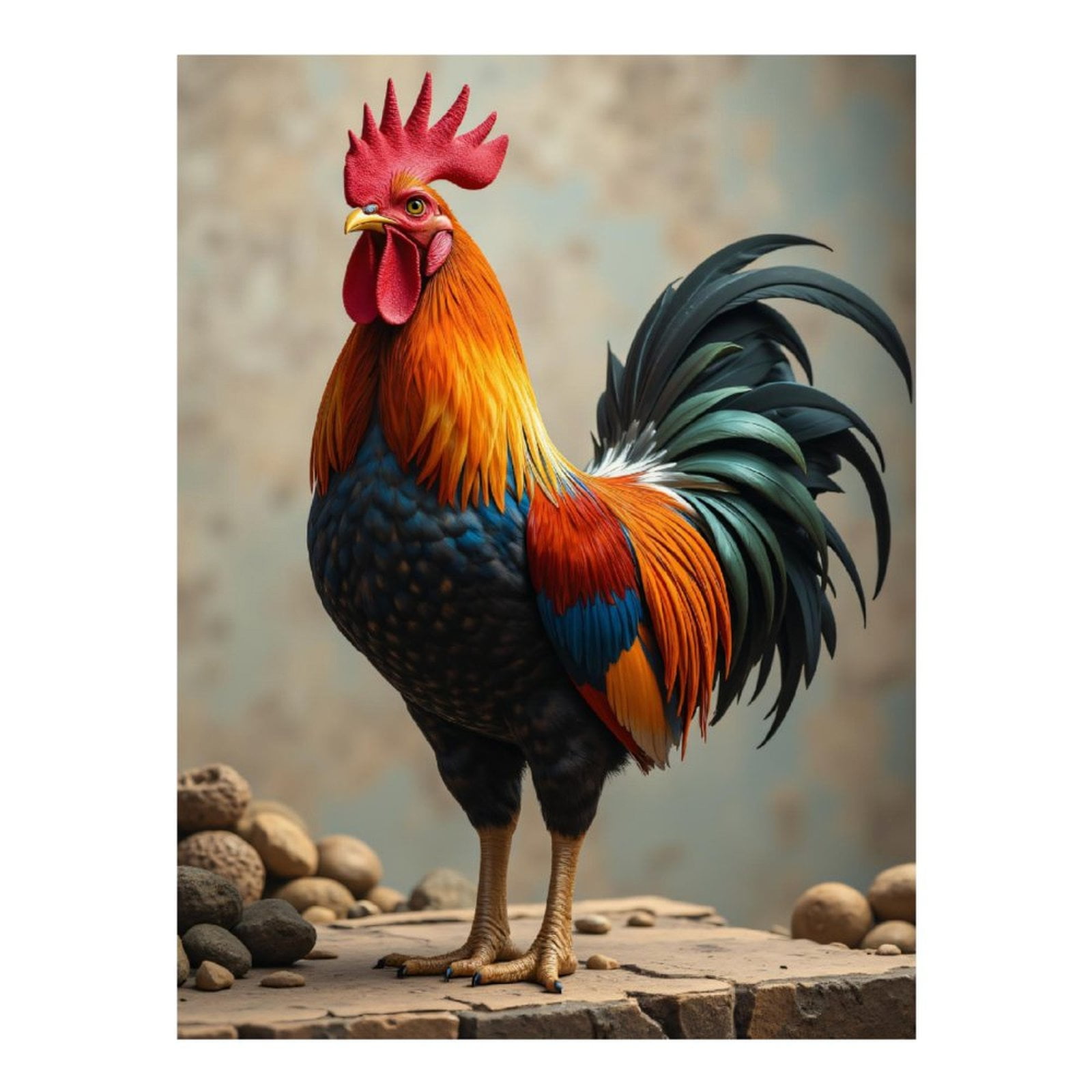 Diamond Art Kit for Adults, Colorful Rooster With Rock Background Diamond Painting for Adults Beginners, DIY Diamond Art Painting Kits, 5D Diamond Painting Crafts for Home Decor 12x16 Frameless