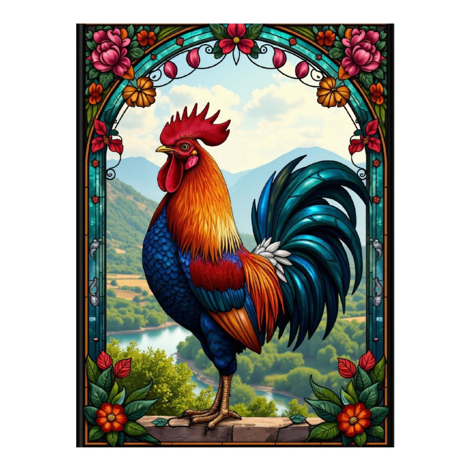 Diamond Art Kit for Adults, Colorful Rooster Stained Glass Art Diamond Painting for Adults Beginners, DIY Diamond Art Painting Kits, 5D Diamond Painting Crafts for Home Decor 12x16 Frameless