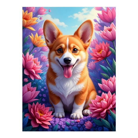 Diamond Art Kit for Adults, Corgi Blossoms Springtime Delight Diamond Painting for Adults Beginners, 5D DIY Diamond Art Painting Kits, Colorful Diamond Painting Craft for Home Decor 12x16