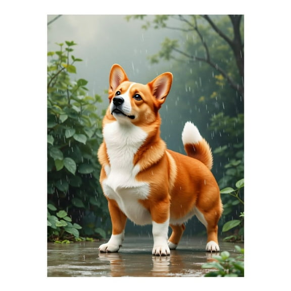 Diamond Art Kit for Adults, Corgi In Rainy Day Garden Scene Diamond Painting for Adults Beginners, DIY Diamond Art Painting Kits, 5D Diamond Painting Crafts for Home Decor 12x16 Frameless