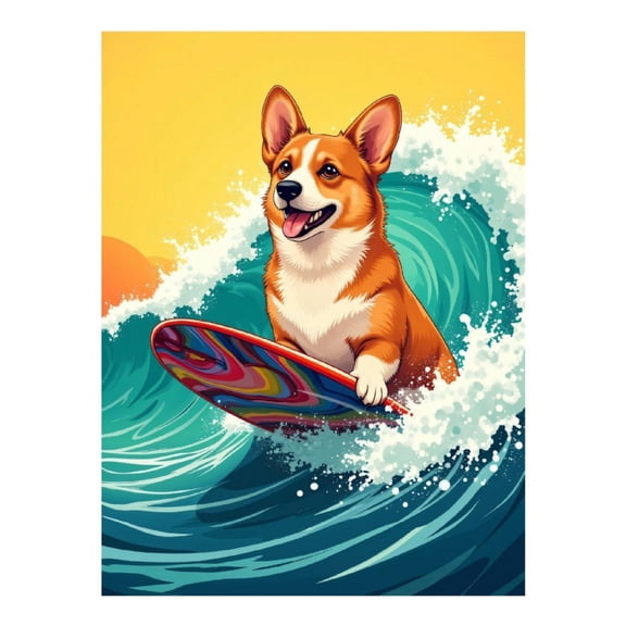 Diamond Art Kit for Adults, Corgi Surfing Ocean Waves Art Diamond Painting for Adults Beginners, DIY Diamond Art Painting Kits, 5D Diamond Painting Crafts for Home Decor 12x16 Frameless