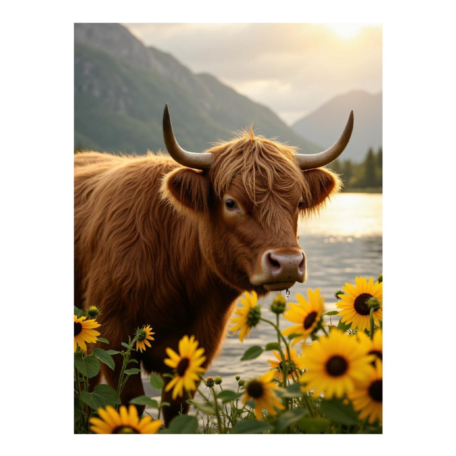 MEIYUDA Cow Diamond Painting Desktop Ornament DIY Kit - Cute Cow & Sunflowers Design, 8.68x9.36 Inch