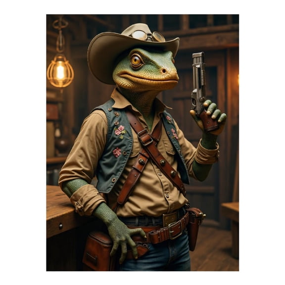 Diamond Art Kit for Adults, Cowboy Lizard Holding Pistol Diamond Painting for Adults Beginners, DIY Diamond Art Painting Kits, 5D Diamond Painting Crafts for Home Decor 12x16 Frameless