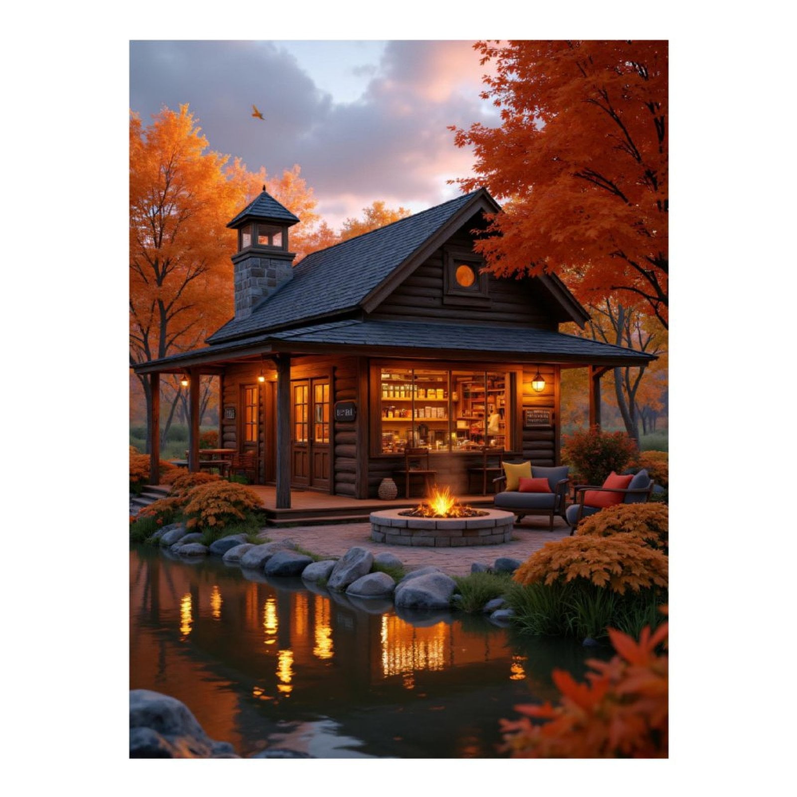Diamond Art Kit for Adults, Cozy Autumn Cabin By Lakeside Diamond Painting for Adults Beginners, 5D DIY Diamond Art Painting Kits, Colorful Diamond Painting Craft for Home Decor 12x16