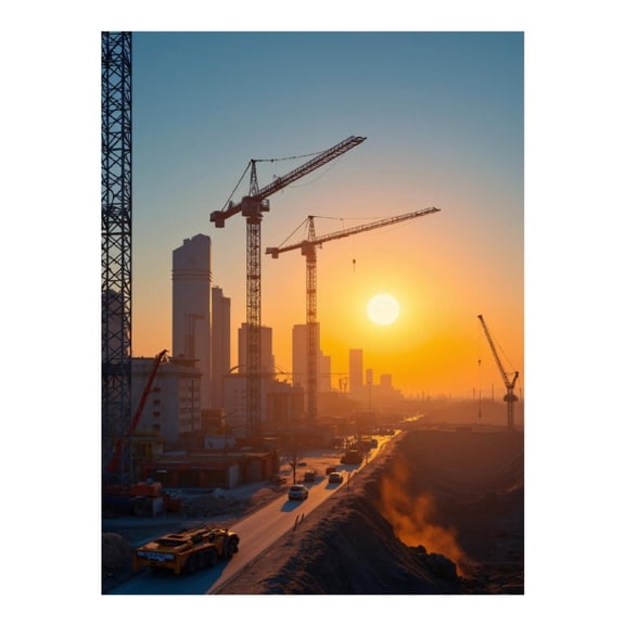 Diamond Art Kit for Adults, Crane City Sunset Construction Scene Diamond Painting for Adults Beginners, 5D DIY Diamond Art Painting Kits, Colorful Diamond Painting Craft for Home Decor 12x16