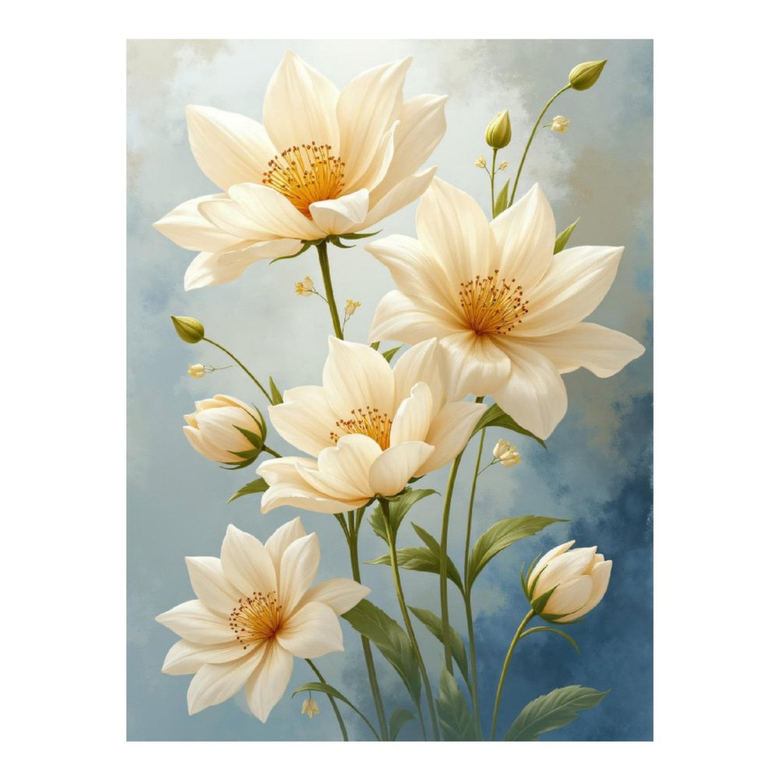 Diamond Art Kit for Adults, Cream Blossoms On Blue Background Diamond Painting for Adults Beginners, 5D DIY Diamond Art Painting Kits, Colorful Diamond Painting Craft for Home Decor 12x16