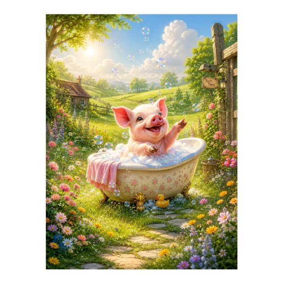Diamond Art Kit for Adults, Cute Bath Pig Diamond Painting for Adults Beginners, 5D DIY Diamond Art Painting Kits, Colorful Diamond Painting Craft for Home Decor 12x16