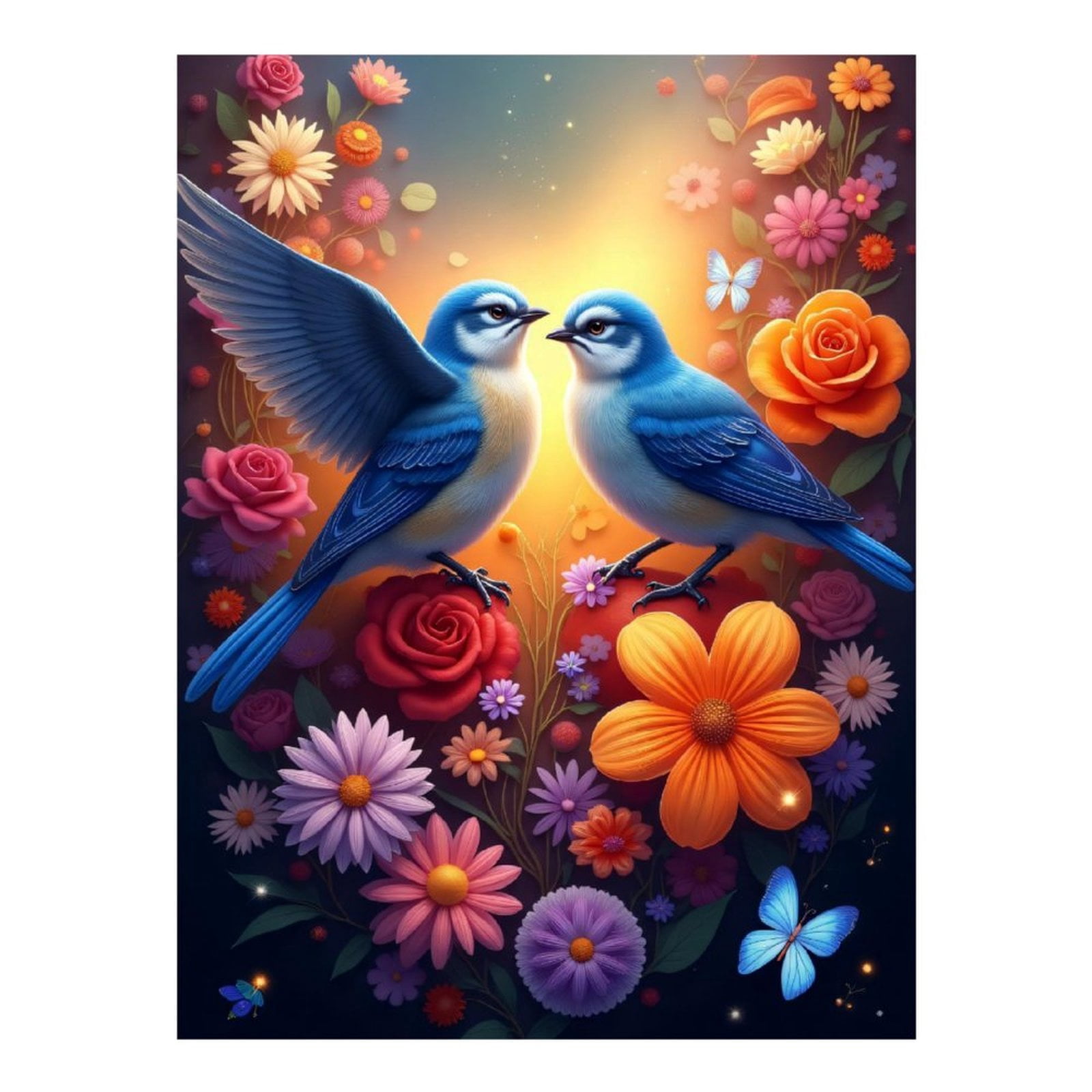 Diamond Art Kit for Adults, Cute Bluebird Flower Print No.68 Diamond Painting for Adults Beginners, 5D DIY Diamond Art Painting Kits, Colorful Diamond Painting Craft for Home Decor 12x16