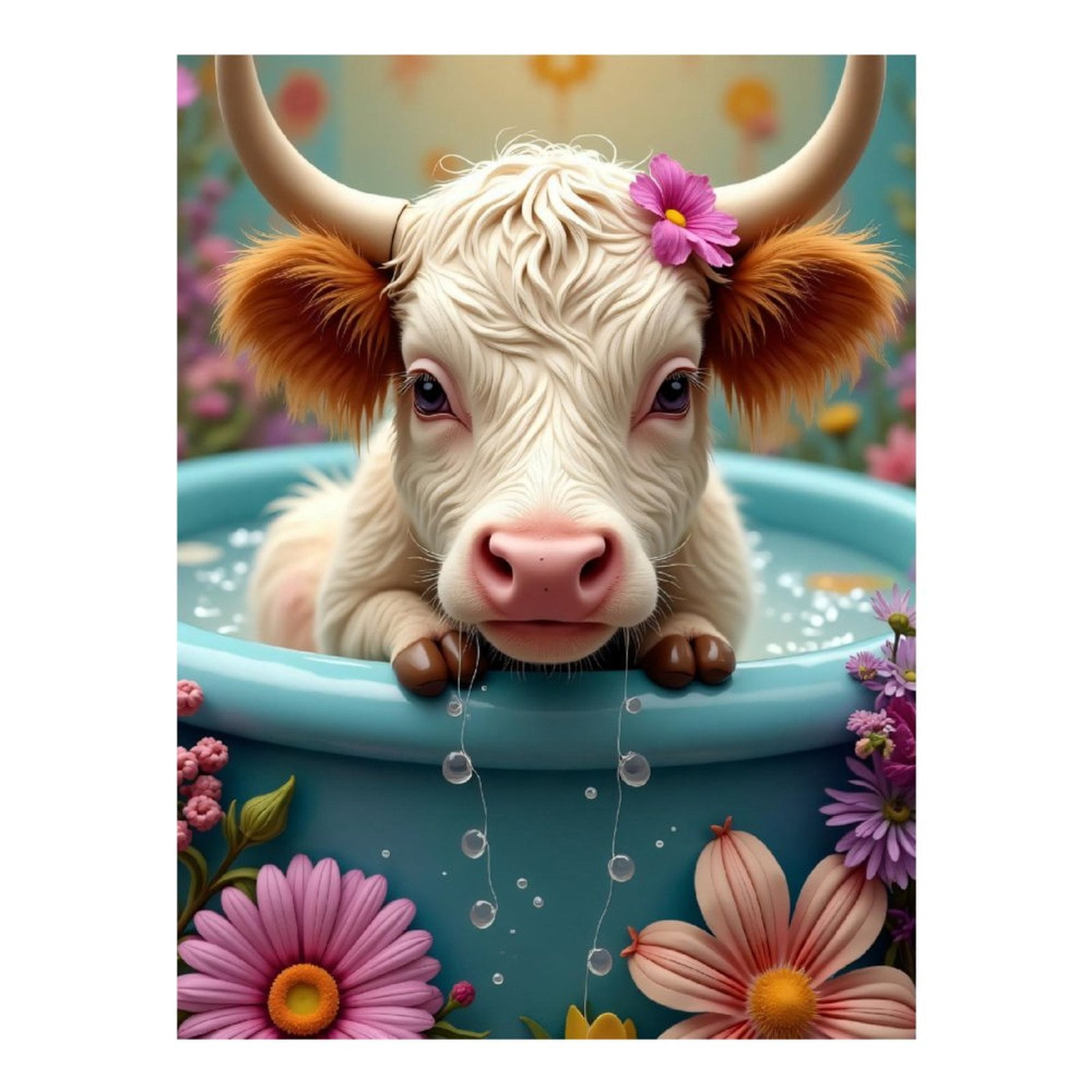 Diamond Art Kit for Adults, Cute Calf Bathing Print No.68 Diamond Painting for Adults Beginners, 5D DIY Diamond Art Painting Kits, Colorful Diamond Painting Craft for Home Decor 12x16