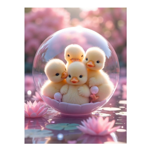 Diamond Art Kit for Adults, Cute Ducklings Bubble Blossom Scene Diamond Painting for Adults Beginners, 5D DIY Diamond Art Painting Kits, Colorful Diamond Painting Craft for Home Decor 12x16