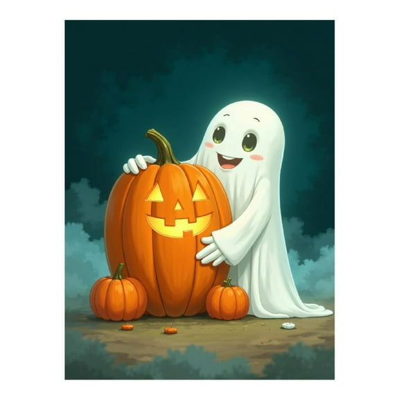 Diamond Art Kit for Adults, Cute Ghost With Carved Pumpkin Diamond Painting for Adults Beginners, DIY Diamond Art Painting Kits, 5D Diamond Painting Crafts for Home Decor 12x16 Frameless