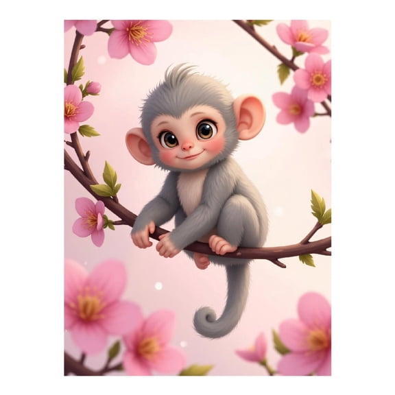 Diamond Art Kit for Adults, Cute Monkey Cherry Blossoms Diamond Painting for Adults Beginners, DIY Diamond Art Painting Kits, 5D Diamond Painting Crafts for Home Decor 12x16 Frameless