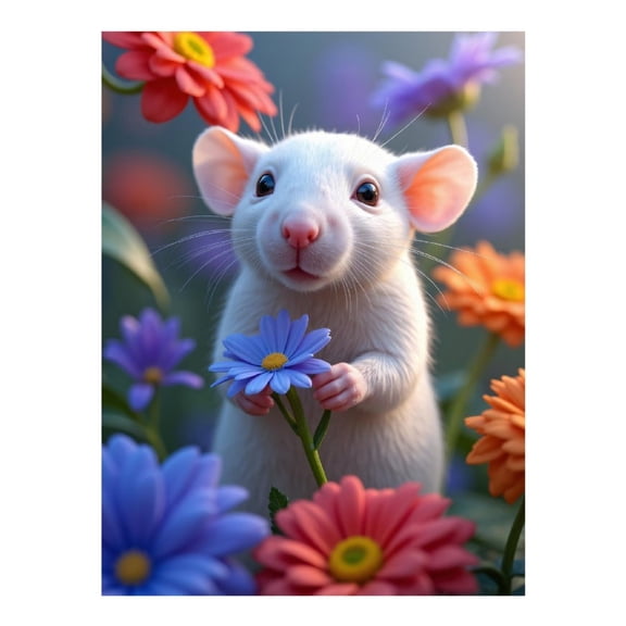 Diamond Art Kit for Adults, Cute Mouse Among Colorful Flowers Diamond Painting for Adults Beginners, 5D DIY Diamond Art Painting Kits, Colorful Diamond Painting Craft for Home Decor 12x16 Frameless