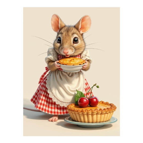 Diamond Art Kit for Adults, Cute Mouse Chef With Cherry Pie Diamond Painting for Adults Beginners, 5D DIY Diamond Art Painting Kits, Colorful Diamond Painting Craft for Home Decor 12x16