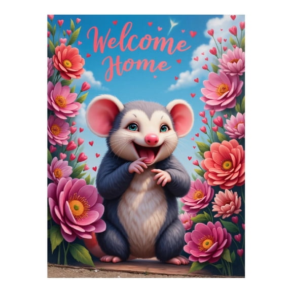 Diamond Art Kit for Adults, Cute Mouse Floral Welcome Art Diamond Painting for Adults Beginners, 5D DIY Diamond Art Painting Kits, Colorful Diamond Painting Craft for Home Decor 12x16