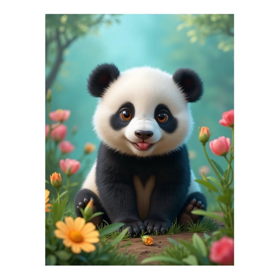 Diamond Art Kit for Adults, Cute Panda Sitting Among Flowers Diamond Painting for Adults Beginners, 5D DIY Diamond Art Painting Kits, Colorful Diamond Painting Craft for Home Decor 12x16