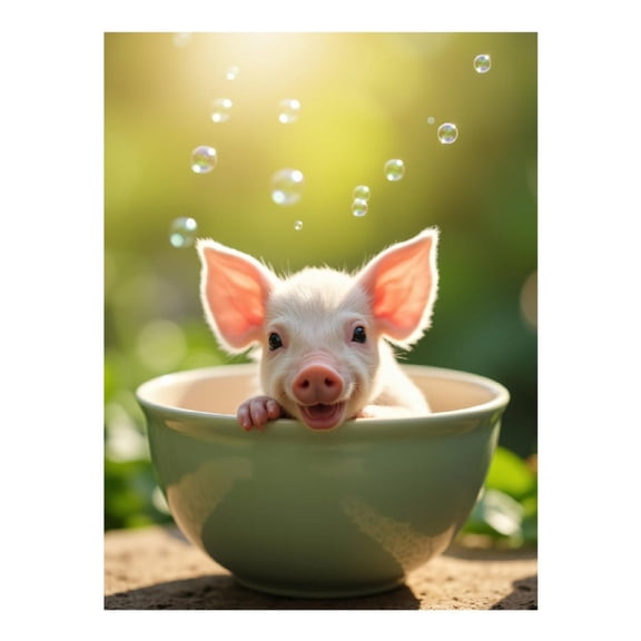 Diamond Art Kit for Adults, Cute Piglet Bowl Sunshine Bubbles Diamond Painting for Adults Beginners, DIY Diamond Art Painting Kits, 5D Diamond Painting Crafts for Home Decor 12x16 Frameless