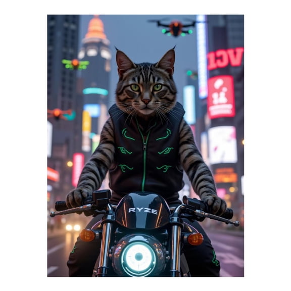 Diamond Art Kit for Adults, Cyber Cat On Motorbike In City Diamond Painting for Adults Beginners, 5D DIY Diamond Art Painting Kits, Colorful Diamond Painting Craft for Home Decor 12x16